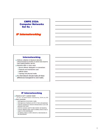 IP Int  nter  ernet  networ  orking  king  1  Internetworking  Arbitrary collection of physical