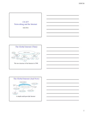 CS 457  Networking and the Internet  Fall 2016  The Global Internet (Then)  The tree structure of