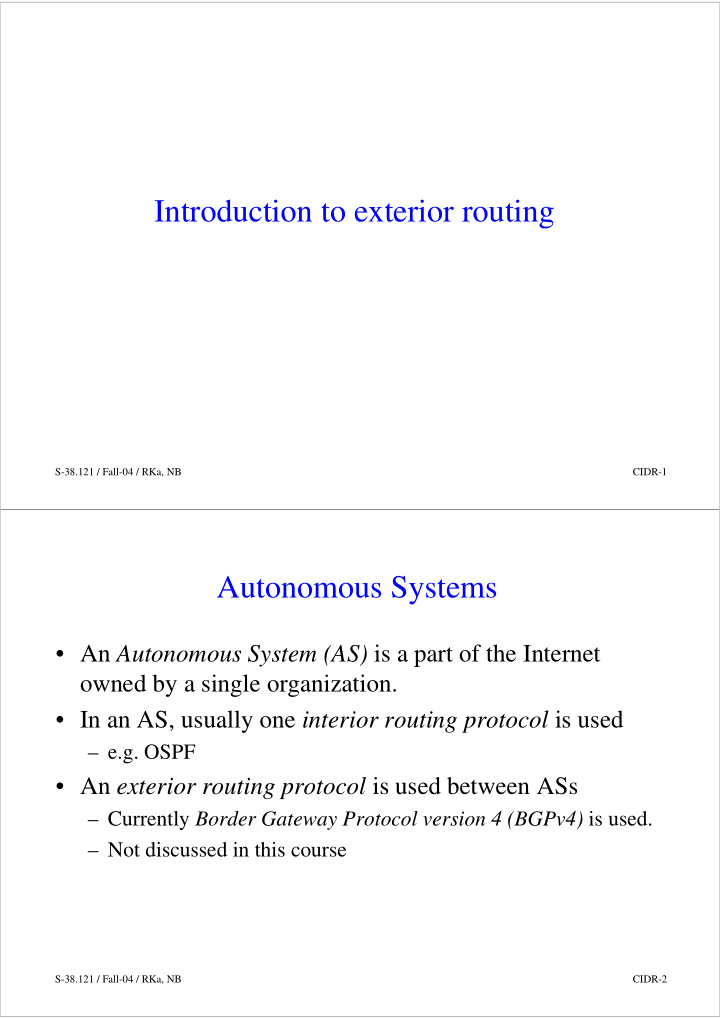 introduction to exterior routing