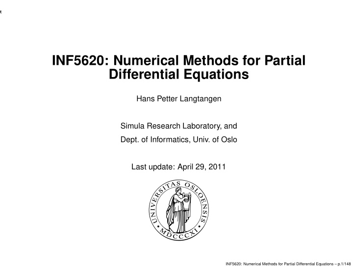 inf5620 numerical methods for partial differential