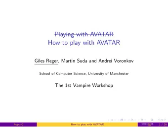 Playing with AVATAR  How to play with AVATAR  Giles Reger, Martin Suda and Andrei Voronkov  School