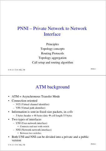 PNNI  Private Network to Network  Interface  Principles  Topology concepts  Routing Protocols