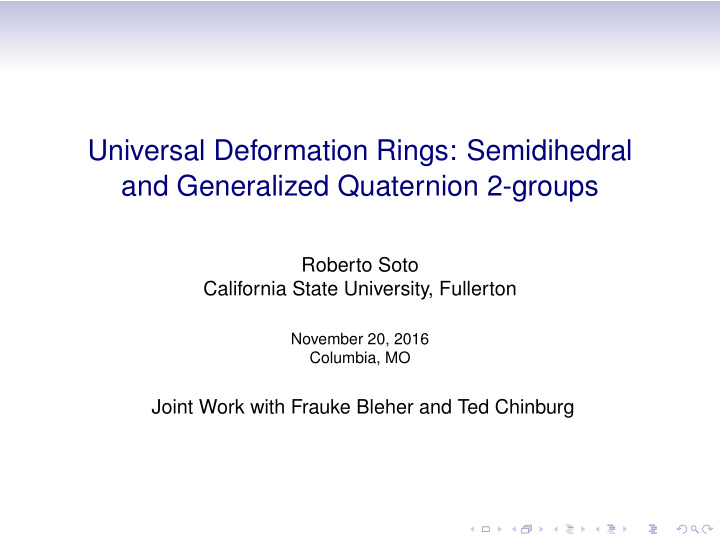 universal deformation rings semidihedral and generalized