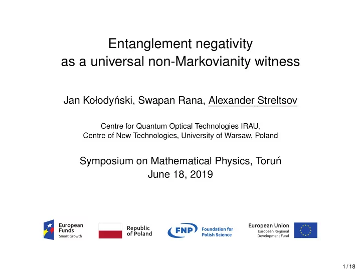 entanglement negativity as a universal non markovianity