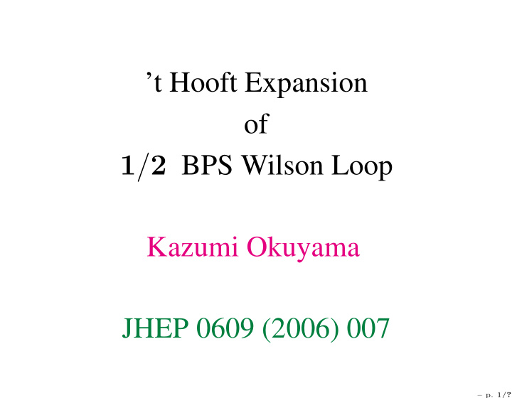 t hooft expansion of 1 2 bps wilson loop kazumi okuyama