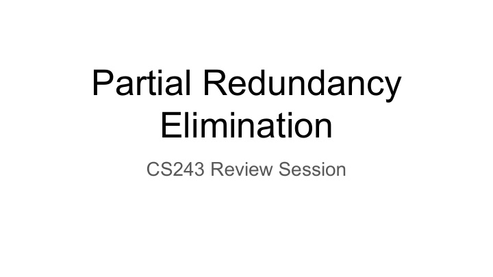 partial redundancy elimination