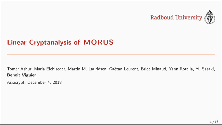 linear cryptanalysis of morus