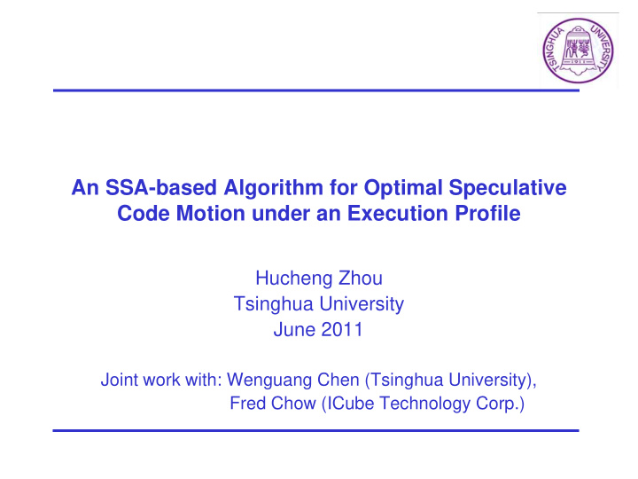an ssa based algorithm for optimal speculative code