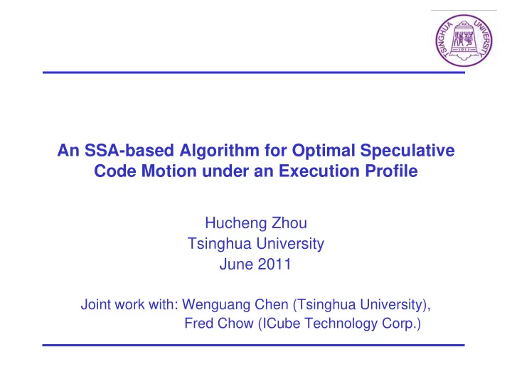 an ssa based algorithm for optimal speculative code