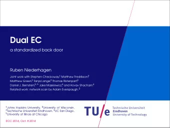 Dual EC  a standardized back door  Ruben Niederhagen Joint work with Stephen Checkoway 1 , Matthew
