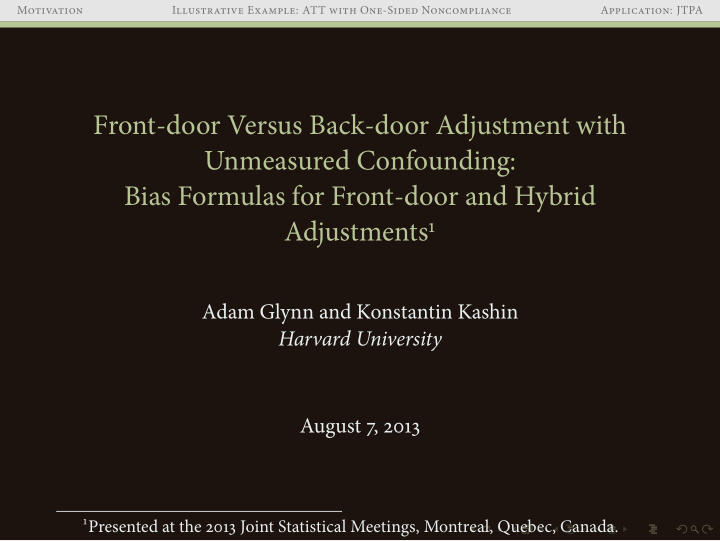 fr ont door versus back door adjustment with unmeasured