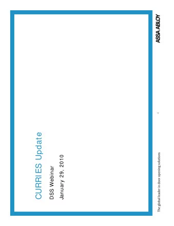 CURRIES Update  January 29, 2010  DSS Webinar  CURRIES 2009 Review (products)  New CURRIES