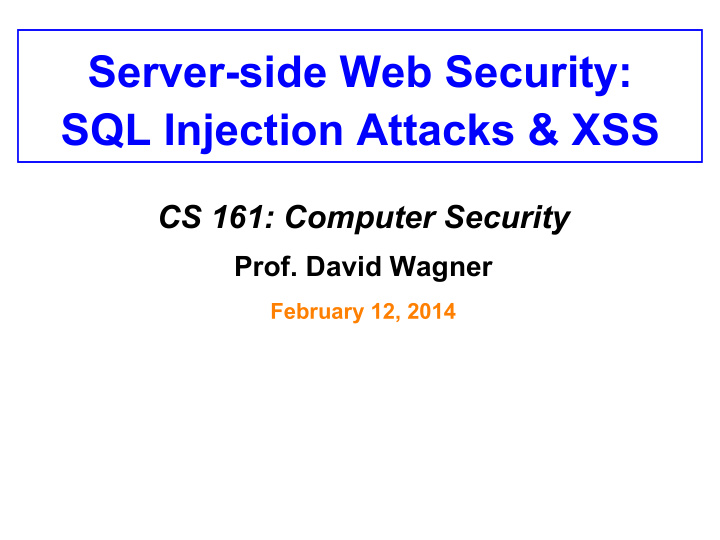server side web security sql injection attacks xss