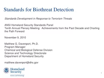 Standards for Biothreat Detection  Standards Development in Response to Terrorism Threats  ANSI