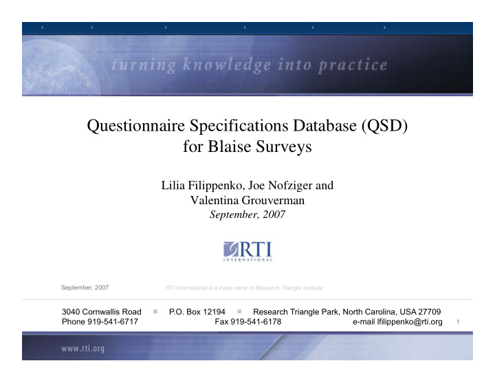 questionnaire specifications database qsd i i ifi i b for