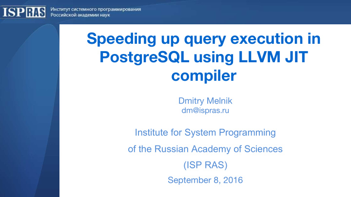speeding up query execution in postgresql using llvm jit