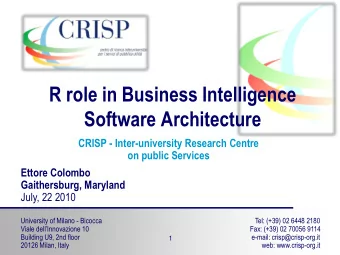Software Architecture  CRISP - Inter-university Research Centre  on public Services  Ettore Colombo