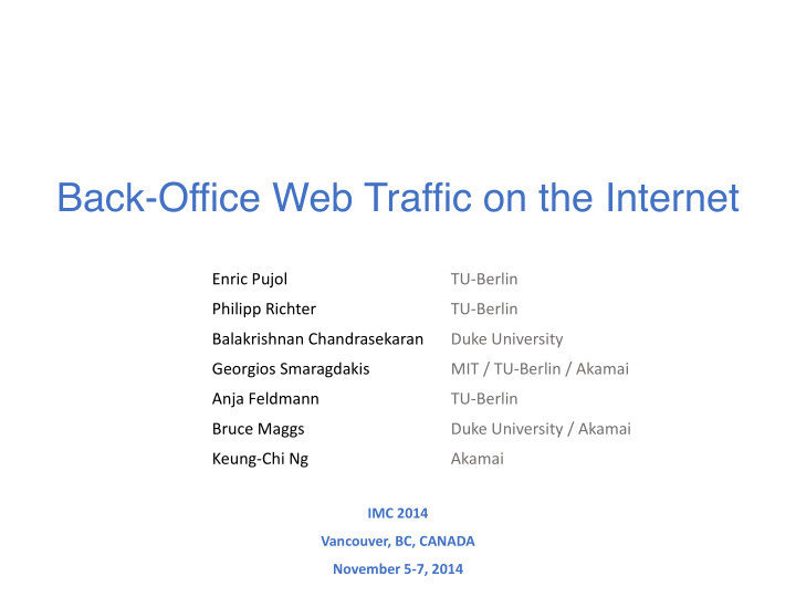 back office web traffic on the internet