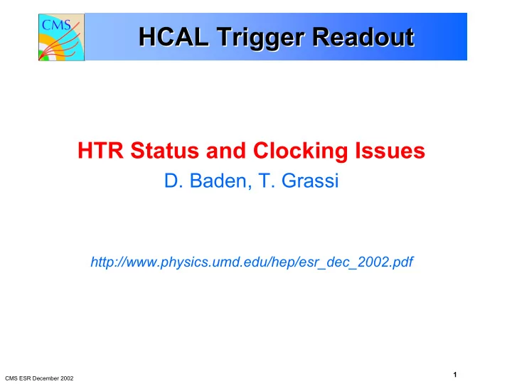 hcal trigger readout hcal trigger readout hcal trigger