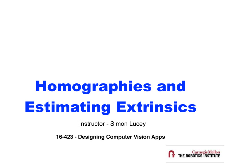 homographies and estimating extrinsics