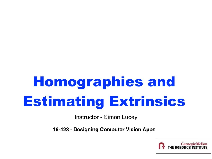 homographies and estimating extrinsics