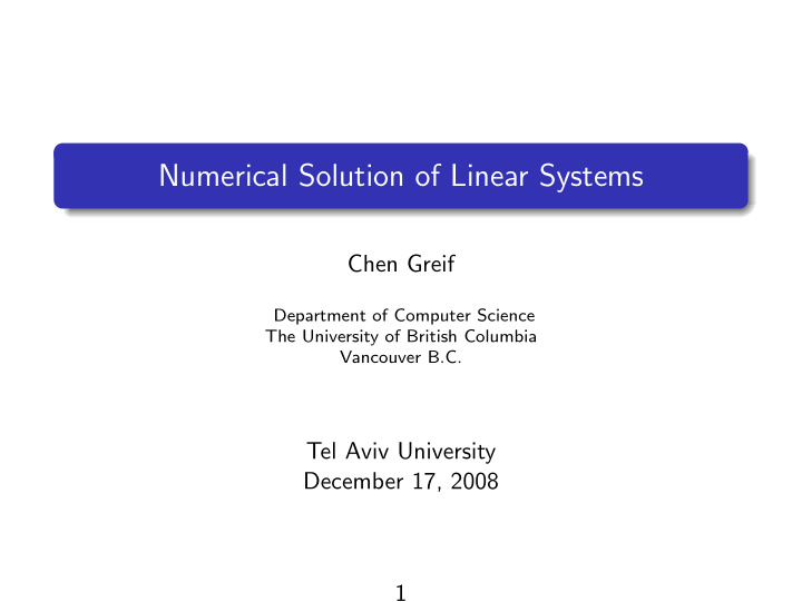 numerical solution of linear systems