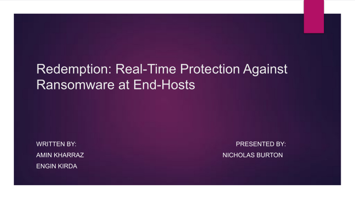 redemption real time protection against ransomware at end