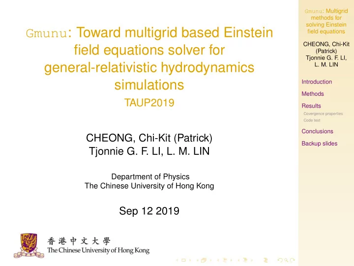 gmunu toward multigrid based einstein