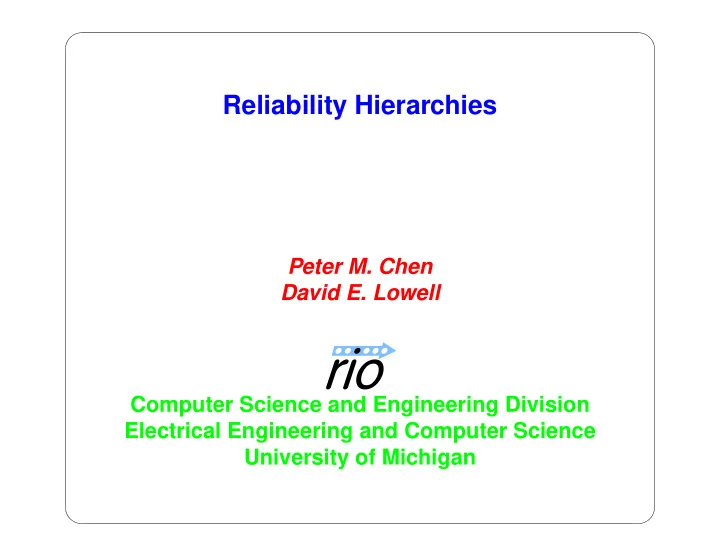 reliability hierarchies