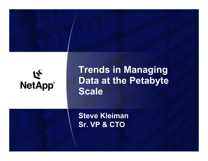 trends in managing data at the petabyte scale