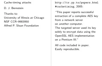 Cache-timing attacks  http://cr.yp.to/papers.html #cachetiming , 2005:  D. J. Bernstein  This