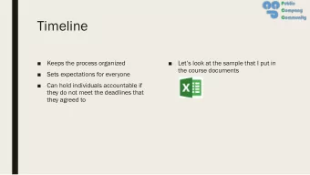 Timeline    Keeps the process organized    Lets look at the sample that I put in  the