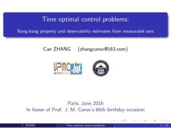 Time optimal control problems:  Bang-bang property and observability estimates from measurable sets