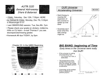 BIG BANG: beginning of Time  Early times in the Universe were really  Hot Stuff!!   If the