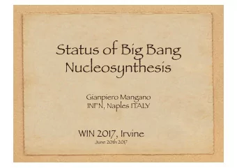 Status of Big Bang Nucleosynthesis Gianpiero Mangano  INFN, Naples ITAL Y WIN 2017, Irvine June