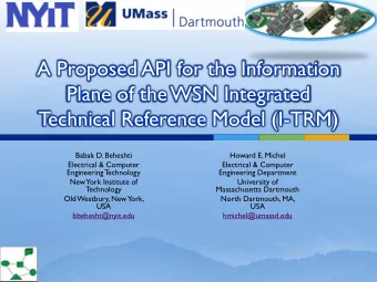 Plane of the WSN Integrated  T  echnical Reference Model (I-TRM)  Babak D. Beheshti  Howard E.