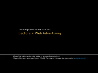CS425: Algorithms for Web Scale Data  Most of the slides are from the Mining of Massive Datasets