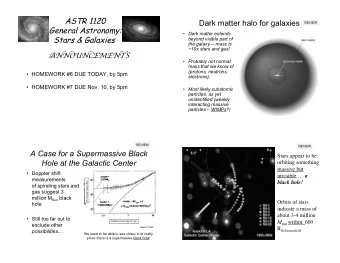 ASTR 1120  Dark matter halo for galaxies  REVIEW  General Astronomy:  Dark matter extends Stars