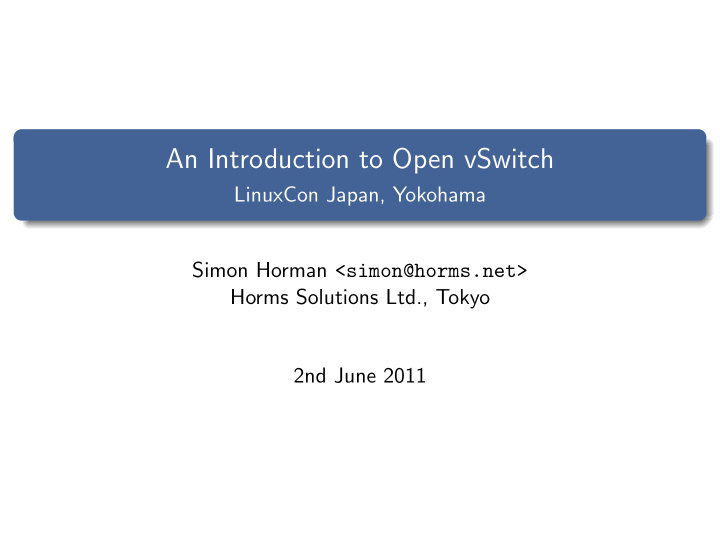 an introduction to open vswitch