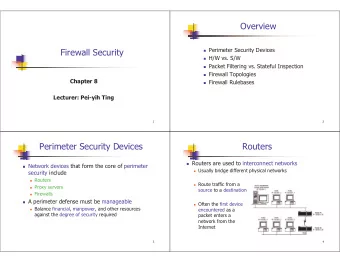 Overview  Firewall Security  Perimeter Security Devices  H/W vs. S/W  Packet Filtering vs.