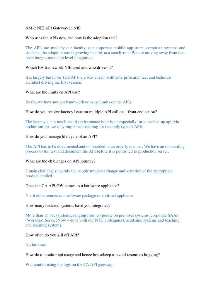 am 2 nie api gateway in nie who uses the apis now and how