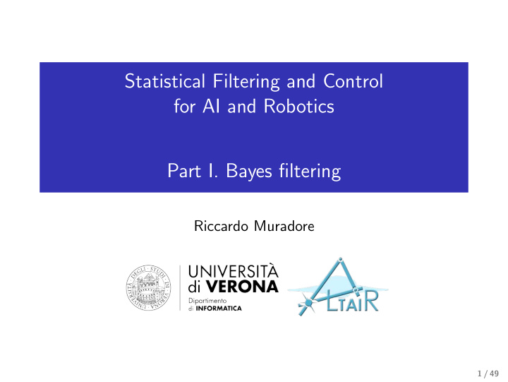 statistical filtering and control for ai and robotics