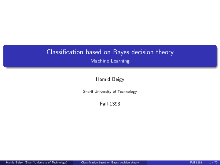 classification based on bayes decision theory