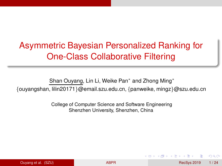 asymmetric bayesian personalized ranking for one class