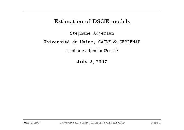 estimation of dsge models
