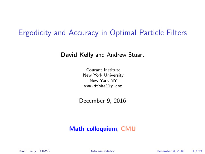 ergodicity and accuracy in optimal particle filters