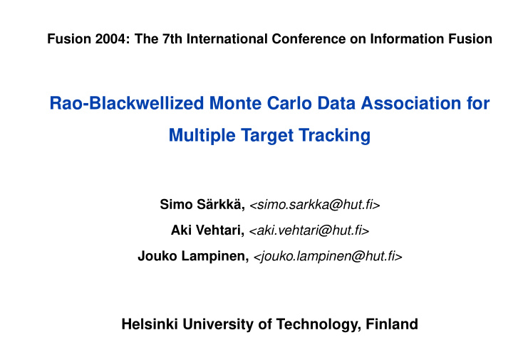 rao blackwellized monte carlo data association for