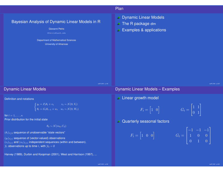 plan dynamic linear models bayesian analysis of dynamic
