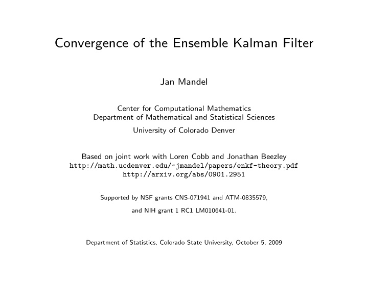 convergence of the ensemble kalman filter