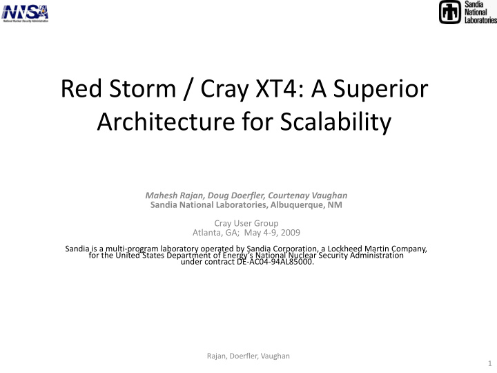 red storm cray xt4 a superior architecture for scalability